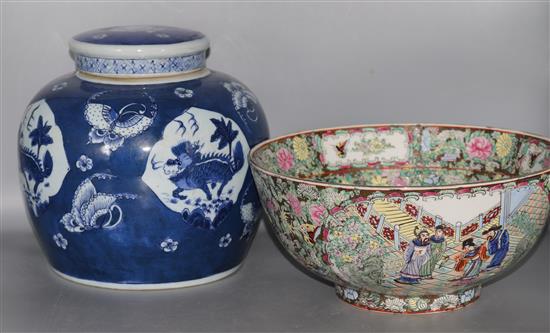 A B&W Chinese lidded jar & Canton bowl